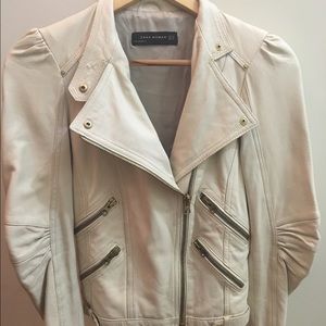 Zara off white genuine leather moto jacket XS